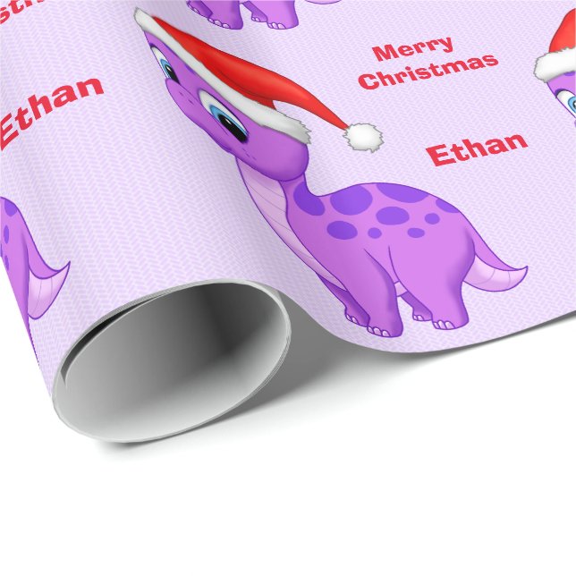 Cute Purple Baby Dinosour with Santa Hat Wrapping Paper (Roll Corner)