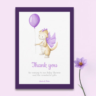 Cute Purple Baby Dragon Baby Shower Thank You Card