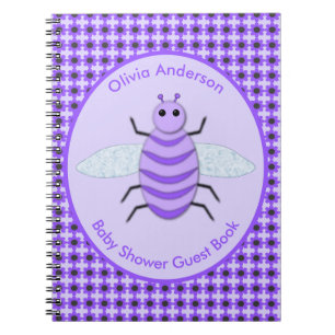 Cute Purple Baby Girl Bee Custom Baby Shower Notebook