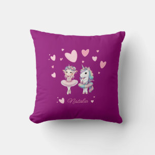Cute Purple Ballerina Unicorn Throw Pillow