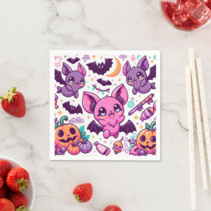 Cute purple bats halloween candy napkin