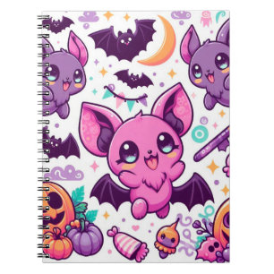 Cute purple bats halloween candy notebook