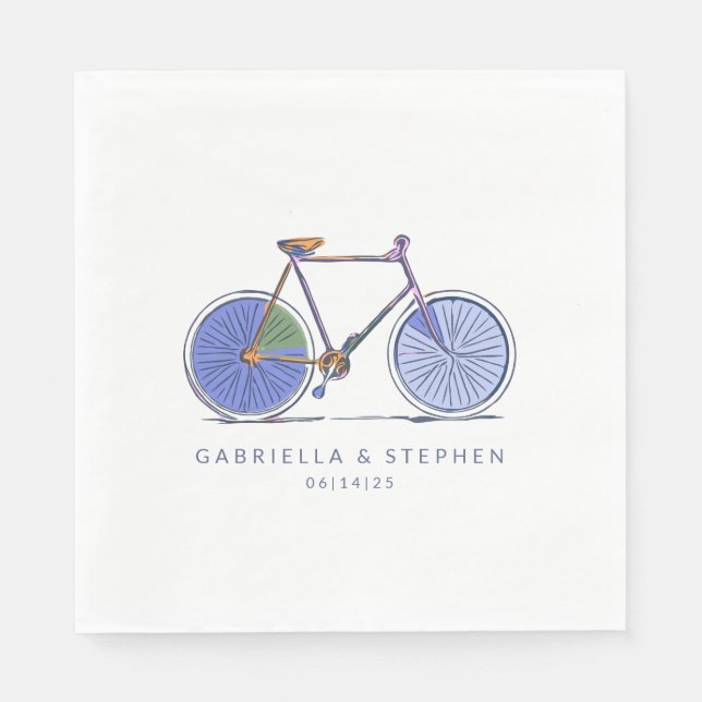 Cute Purple Bicycle Line Art Drawing Personalized  Napkin (Front)