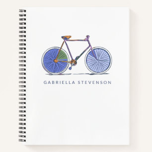 Cute Purple Bicycle Line Art Drawing Personalized  Notebook