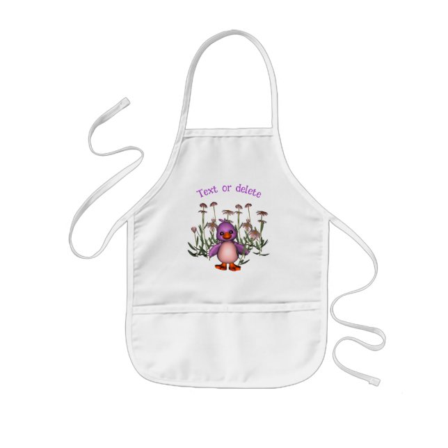 Cute Purple Bird Daisy Flowers Personalized Kids Apron (Front)