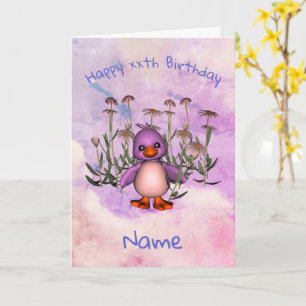 Cute Purple Bird Daisy Personalized Birthday Card