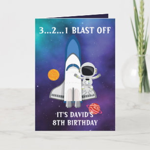 Cute Purple Blue Galaxy Astronaut 8th Birthday Card