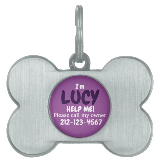 Cute Purple Bone Shaped  Pet Name Tag (Front)