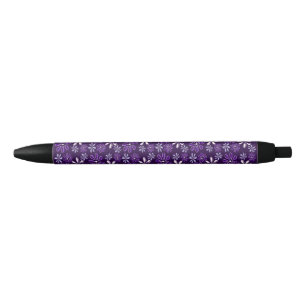 Cute Purple Botanical Flower Pattern Black Ink Pen