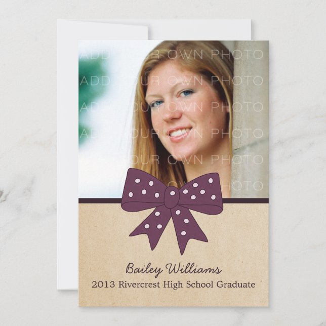 Cute Purple Bow Graduation Invite (Front)