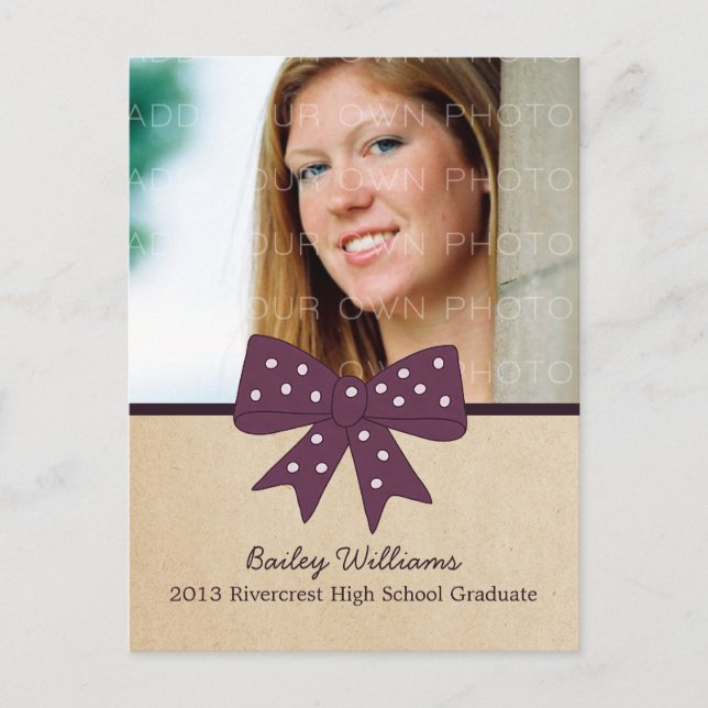 Cute Purple Bow Graduation Postcard (Front)