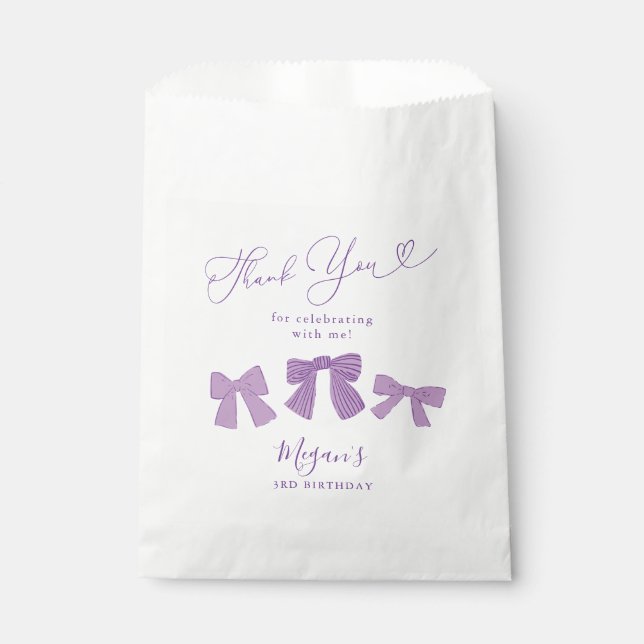 Cute Purple Bows Birthday Party Favour Bag (Front)