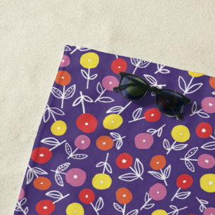 Cute Purple Bright Floral Ditsy Beach Towel