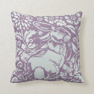 Cute Purple Bunny Rabbit w/ Babies Easter Decor Throw Pillow