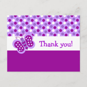 Cute Purple Butterfly Flat Thank You Note Cards