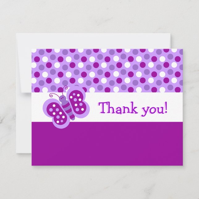 Cute Purple Butterfly Flat Thank You Note Cards (Front)