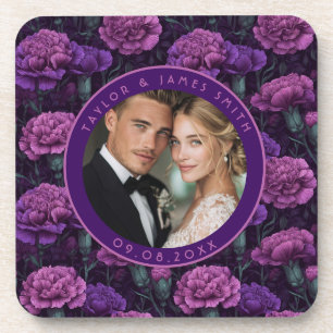 Cute Purple Carnation Minimalist Wedding Coaster