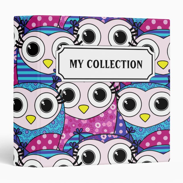 Cute purple cartoon owls seamless pattern binder (Front/Spine)