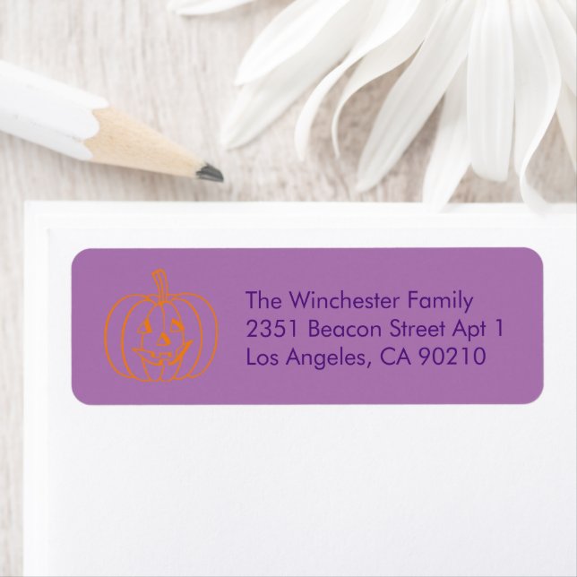 Cute purple carved pumpkin Halloween address (Insitu)