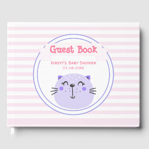Cute Purple Cat    Baby Shower Guest Book