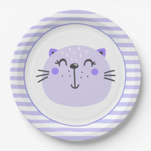 Cute Purple Cat   Baby Shower Paper Plates