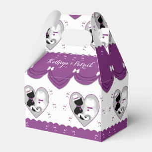 Cute Purple Cat Bride & Groom Wedding Favour Box