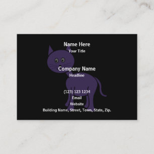 Cute Purple Cat. Cat Cartoon on Black. Business Card