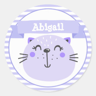 Cute Purple Cat   Personalized Classic Round Sticker