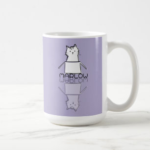 Cute Purple Cat Reflection Doodle Custom Name Coffee Mug