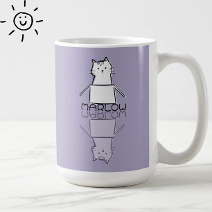 Cute Purple Cat Reflection Doodle Custom Name Coffee Mug