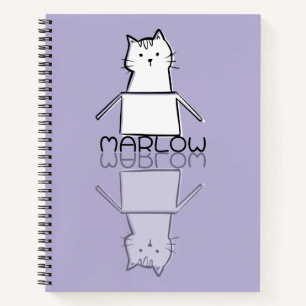 Cute Purple Cat Reflection Doodle Custom Name Notebook