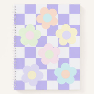 Cute Purple Chequerboard and Pastel Flowers Notebook