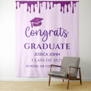 Cute Purple Chic Graduation Photo Booth Backdrop Tapestry