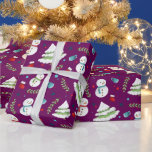 Cute Purple Christmas Snowman Pattern  Wrapping Paper<br><div class="desc">Adorable purple Christmas wrapping paper with a pattern of snowmen,  snowy trees,  stockings and more. Great for wrapping the presents of the little ones in the upcoming holidays. Illustrated and designed by Patricia Alvarez.</div>