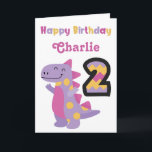 Cute Purple Dinosaur 2nd Birthday Card<br><div class="desc">Celebrate a special 2nd birthday with the adorable,  bright and colourful dinosaur birthday. Personalize the name to create the perfect card.</div>