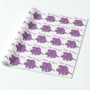 Cute Purple Dinosaur-Happy Birthday! Wrapping Paper