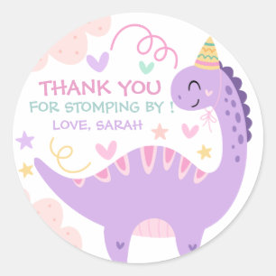 Cute Purple Dinosaur Kids Birthday Classic Round Sticker