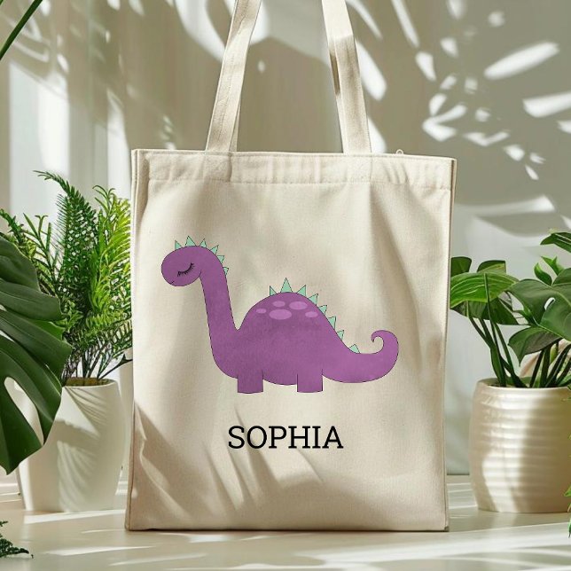 Cute Purple Dinosaur Personalized Tote Bag (Creator Uploaded)