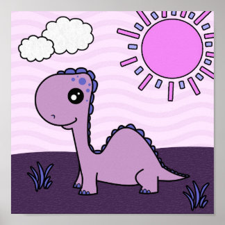 Cute Purple Dinosaur Scene Poster