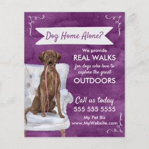Cute Purple Dog Walker Flyer with Swirls Banner