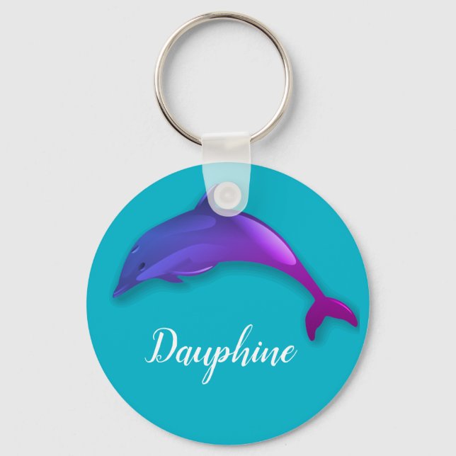 Cute  purple  dolphin  -  add name keychain (Front)