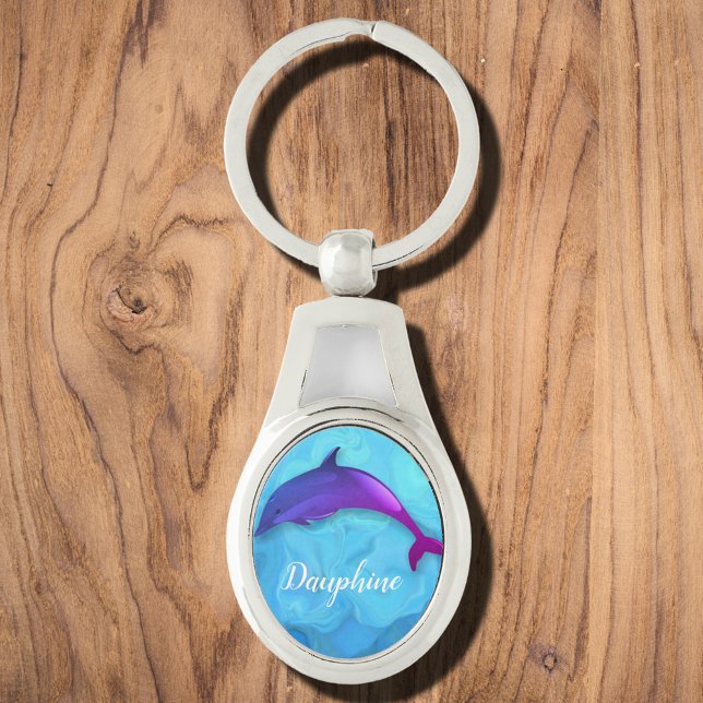 Cute  purple  dolphin  in water -  add name keychain (Creator Uploaded)