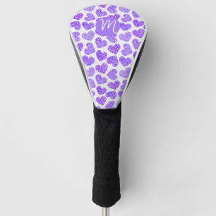 Cute Purple Doodled Heart Valentine's Day Monogram Golf Head Cover