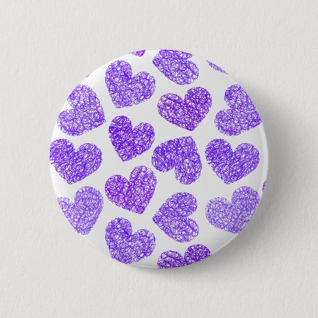 Cute Purple Doodled Heart Valentine's Day Pattern 2 Inch Round Button (Front)