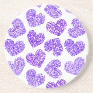 Cute Purple Doodled Heart Valentine's Day Pattern Coaster