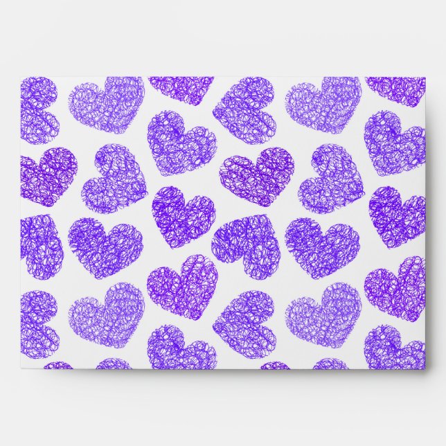 Cute Purple Doodled Heart Valentine's Day Pattern Envelopes (Front)