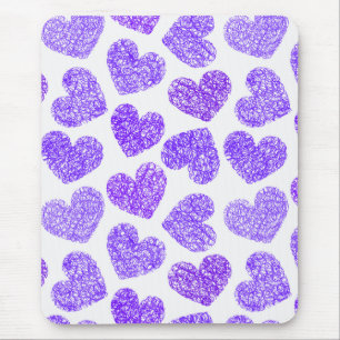 Cute Purple Doodled Heart Valentine's Day Pattern Mouse Pad