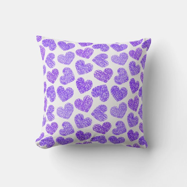Cute Purple Doodled Heart Valentine's Day Pattern Throw Pillow (Front)