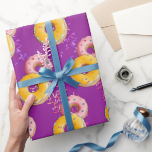 Cute Purple Doughnut Colourful Sprinkle Birthday P Wrapping Paper