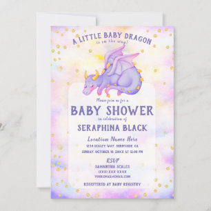 Cute Purple Dragon Baby Shower Invitation
